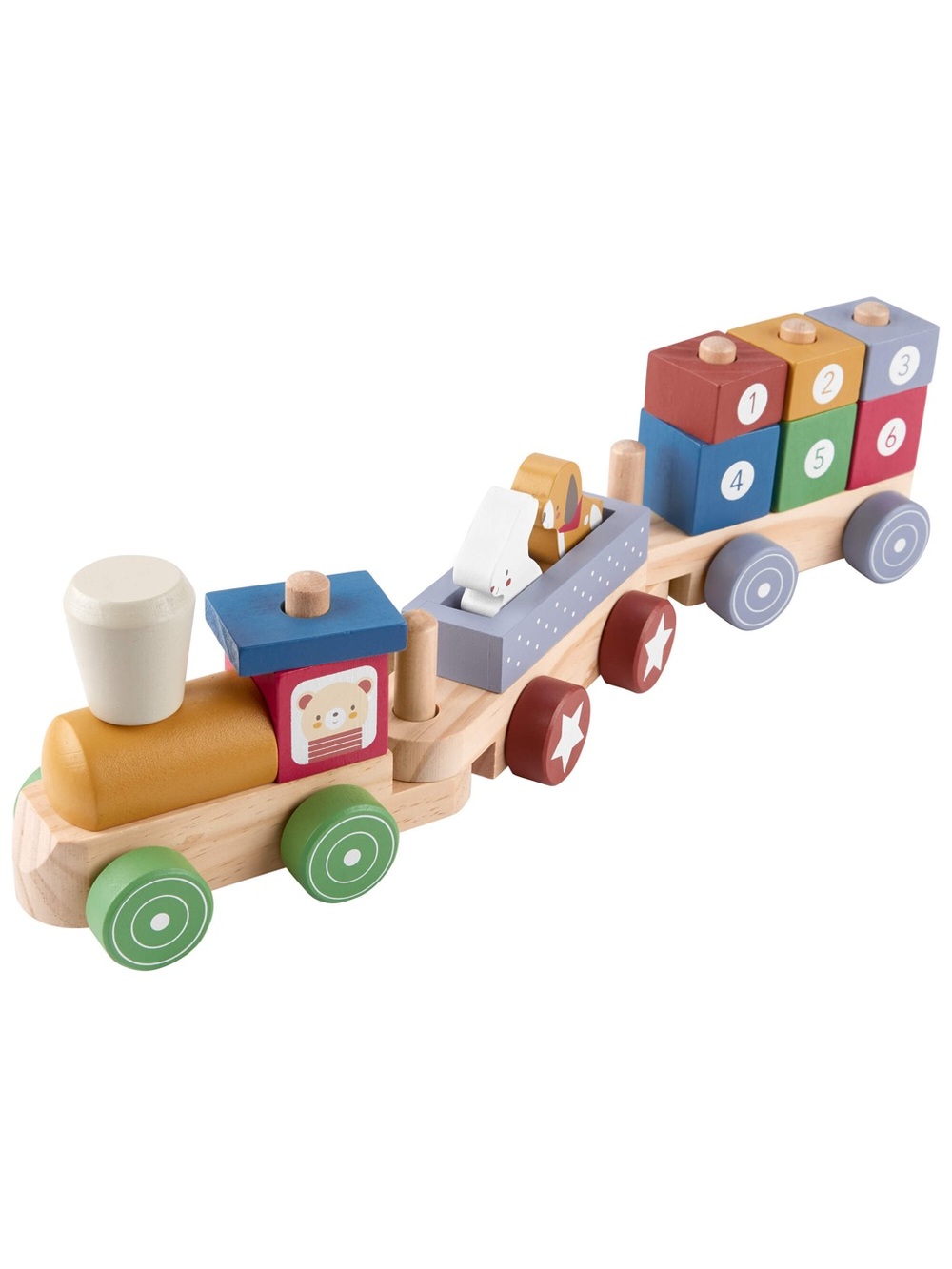 Carter's Wooden Pull-Along Train in Yellow, Green, Blue, Red, Purple